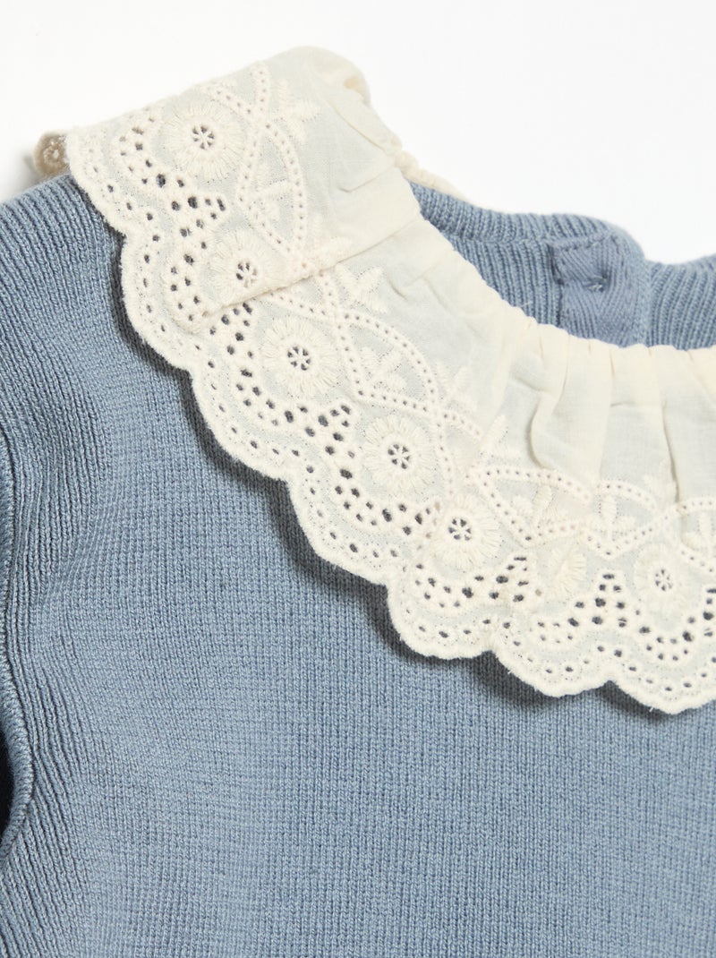 Maglione con collo fantasia in pizzo sangallo Blu - Kiabi