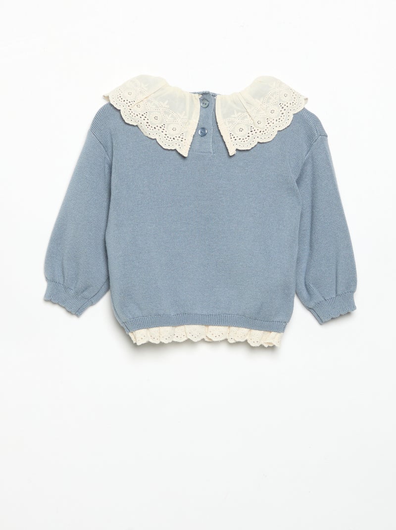 Maglione con collo fantasia in pizzo sangallo Blu - Kiabi