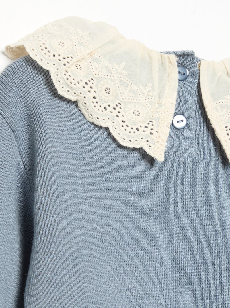 Maglione con collo fantasia in pizzo sangallo Blu - Kiabi