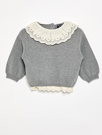 Maglione con collo fantasia in pizzo sangallo