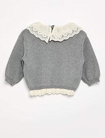 Maglione con collo fantasia in pizzo sangallo