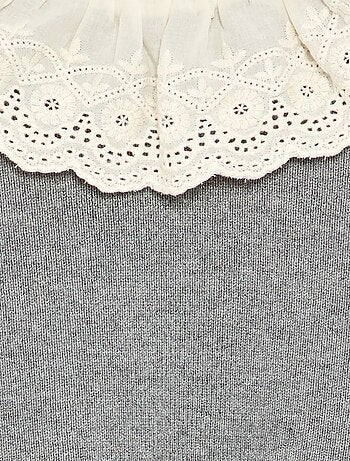 Maglione con collo fantasia in pizzo sangallo