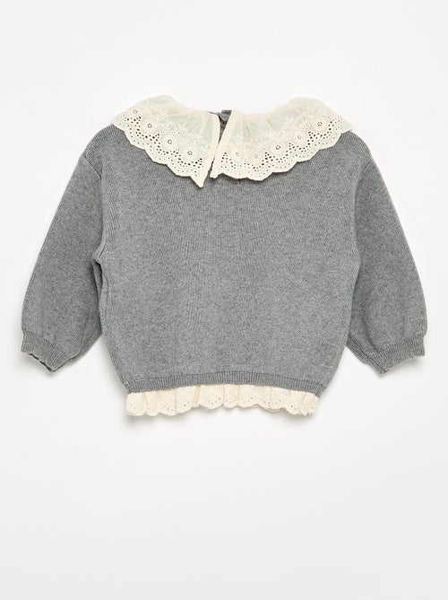 Maglione con collo fantasia in pizzo sangallo - Kiabi
