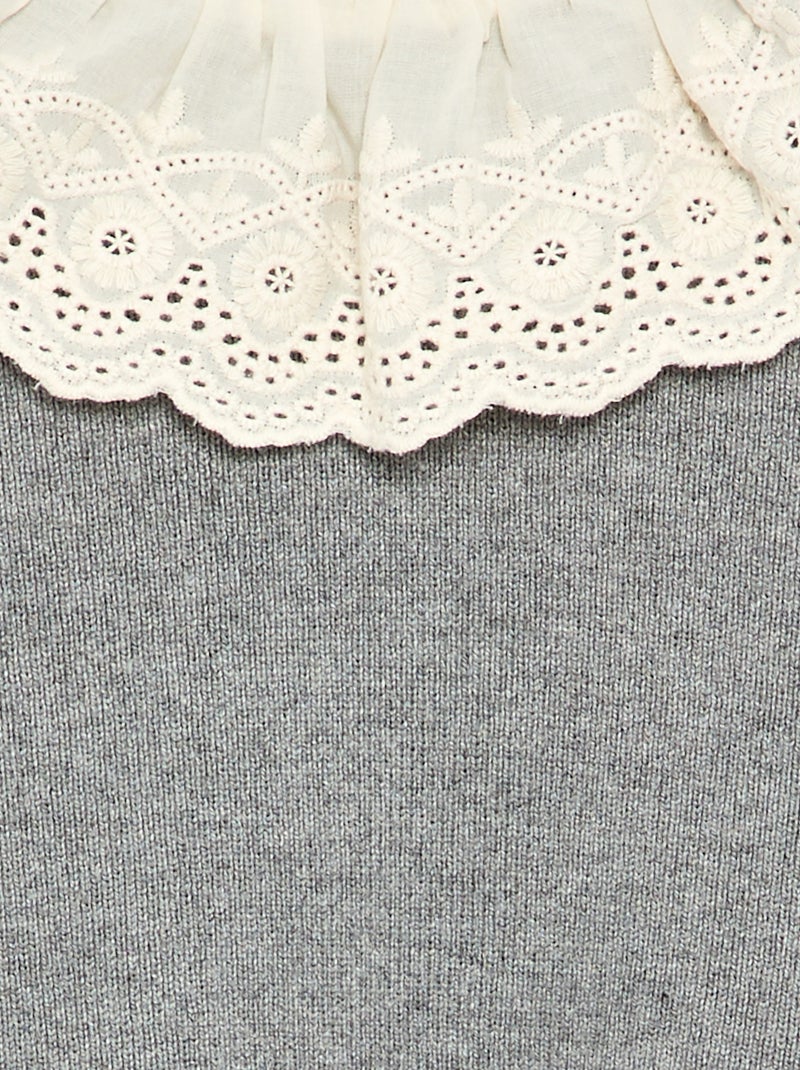 Maglione con collo fantasia in pizzo sangallo Grigio - Kiabi