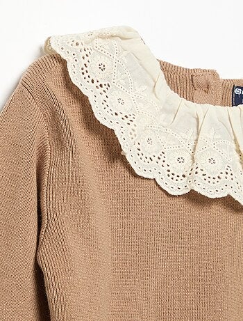 Maglione con collo fantasia in pizzo sangallo