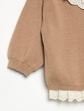 Maglione con collo fantasia in pizzo sangallo