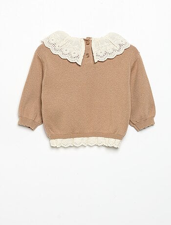 Maglione con collo fantasia in pizzo sangallo