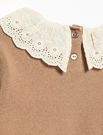 Maglione con collo fantasia in pizzo sangallo