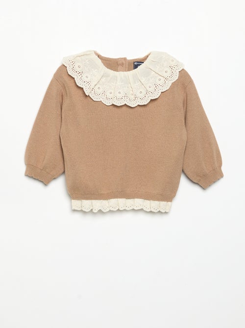 Maglione con collo fantasia in pizzo sangallo - Kiabi