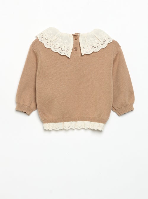 Maglione con collo fantasia in pizzo sangallo - Kiabi