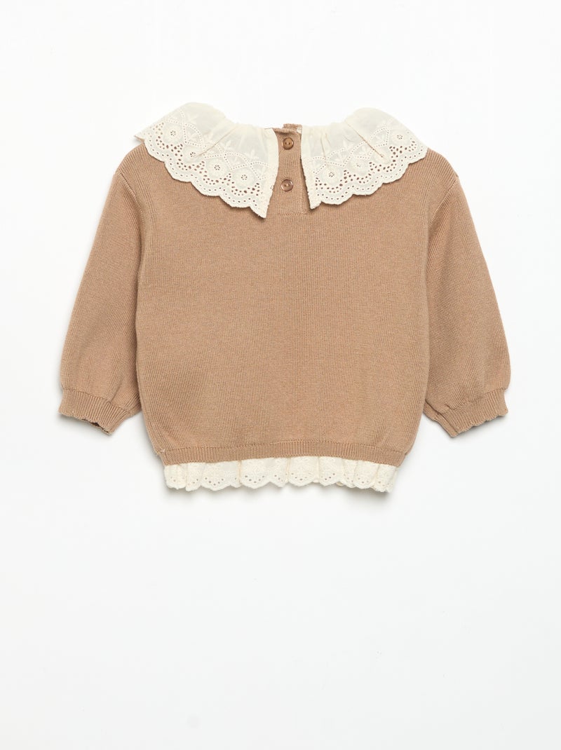 Maglione con collo fantasia in pizzo sangallo Marrone - Kiabi