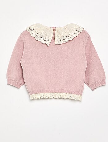 Maglione con collo fantasia in pizzo sangallo