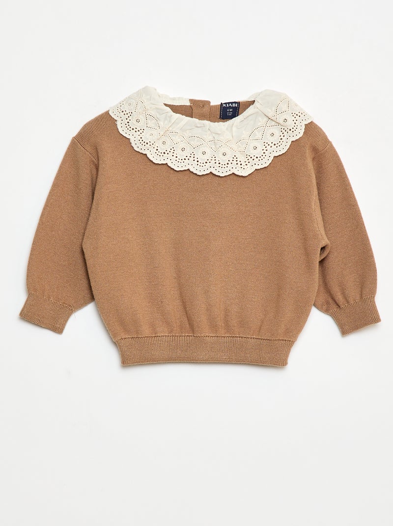 Maglione con collo in voile di cotone Marrone - Kiabi