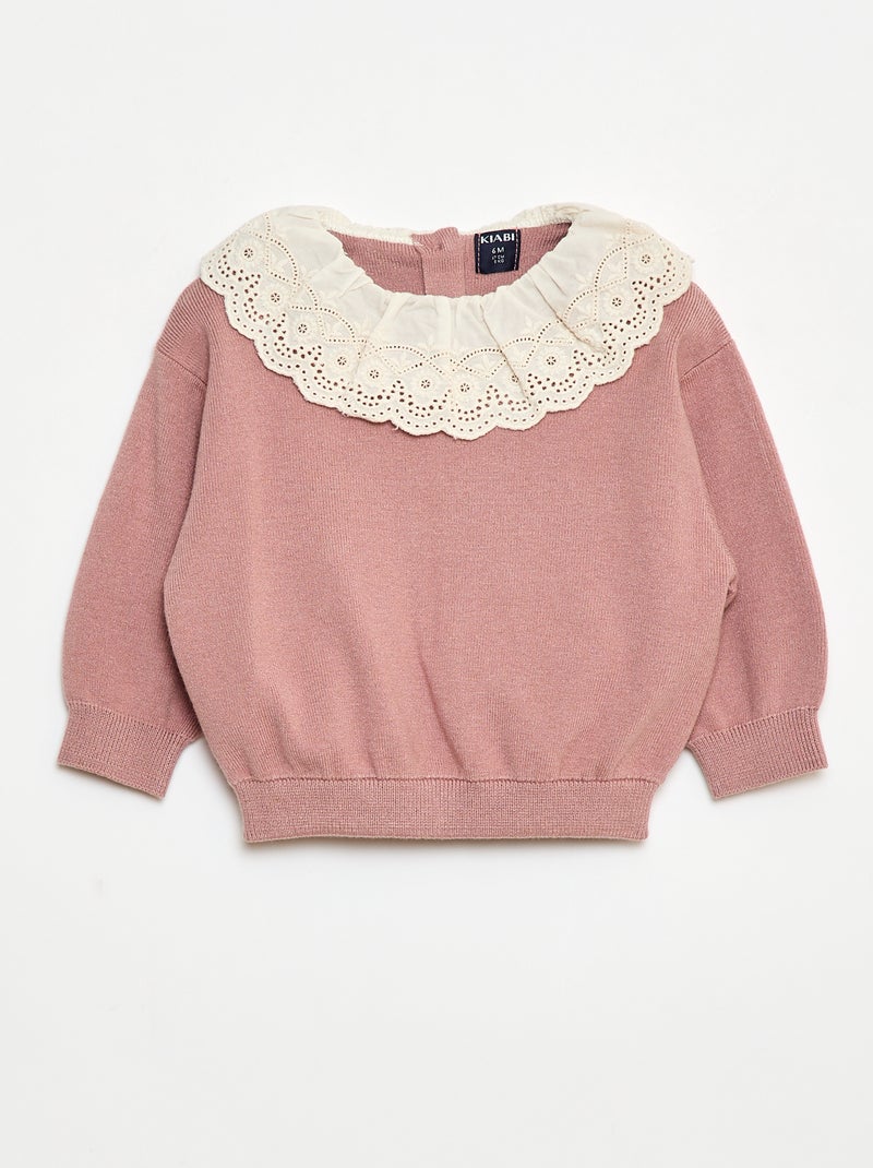 Maglione con collo in voile di cotone Rosa - Kiabi