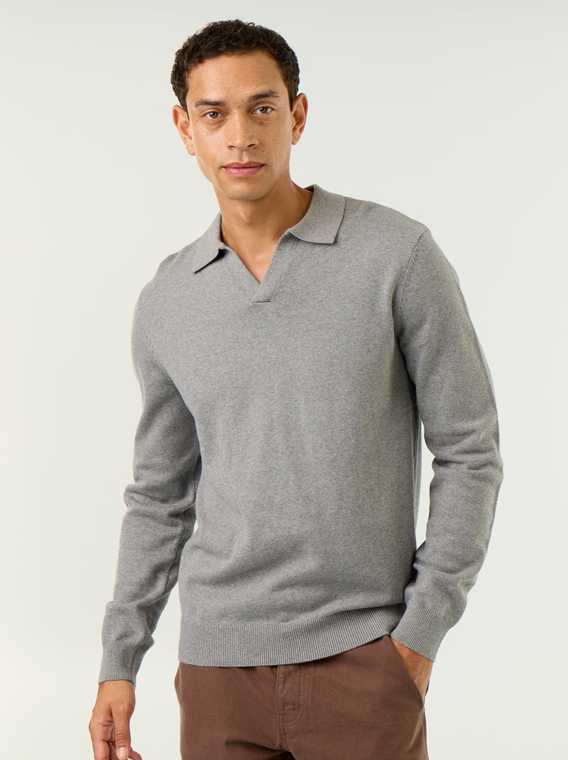 Maglione con collo polo a maniche lunghe Grigio - Kiabi