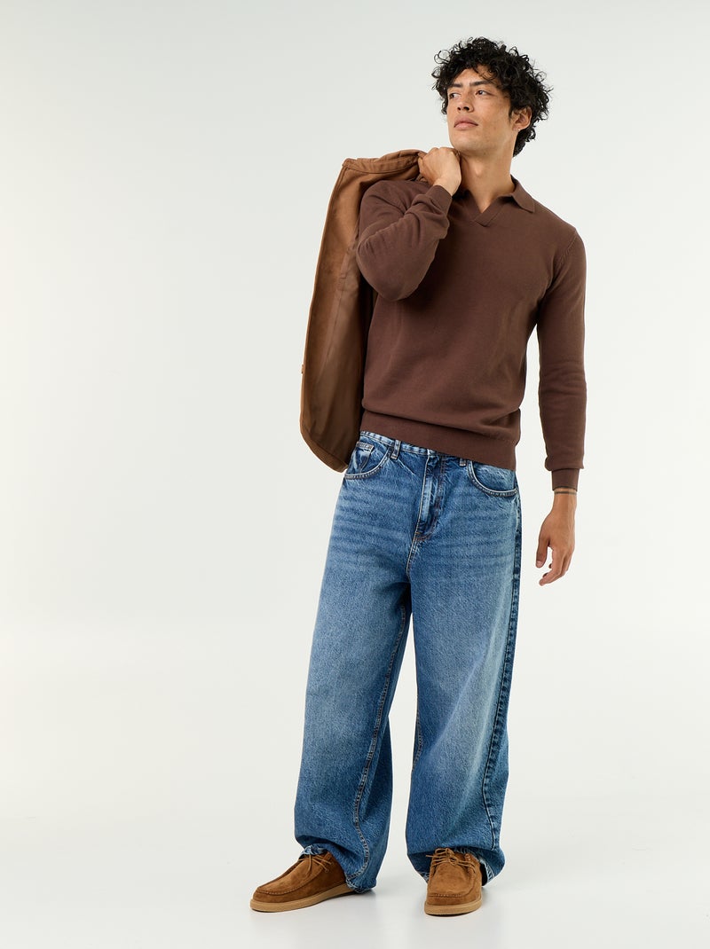 Maglione con collo polo a maniche lunghe Marrone - Kiabi