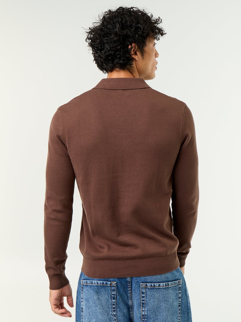 Maglione con collo polo a maniche lunghe Marrone - Kiabi