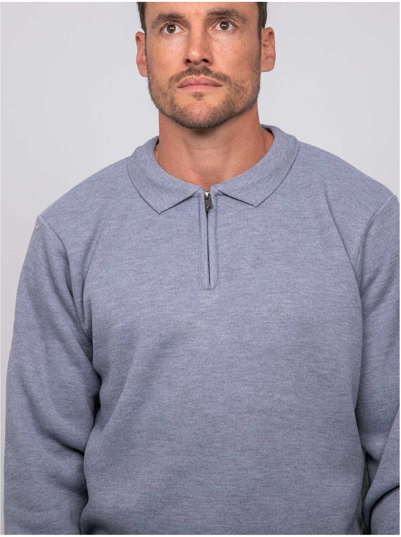 Maglione con collo polo e zip larmoti Grigio melangiato - Kiabi