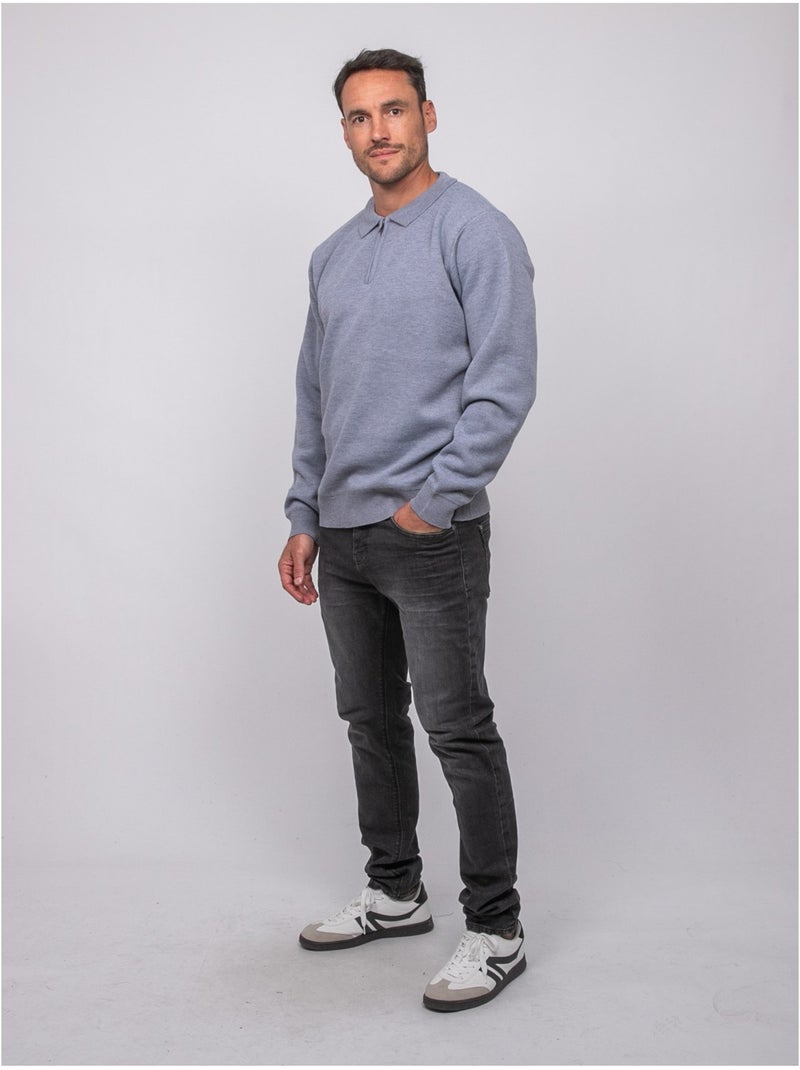 Maglione con collo polo e zip larmoti Grigio melangiato - Kiabi