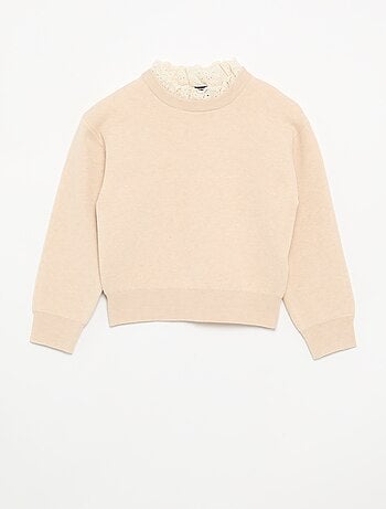 Maglione con collo rotondo effetto 2 in 1 con ricami sangallo