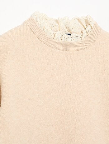 Maglione con collo rotondo effetto 2 in 1 con ricami sangallo