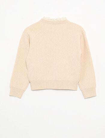 Maglione con collo rotondo effetto 2 in 1 con ricami sangallo
