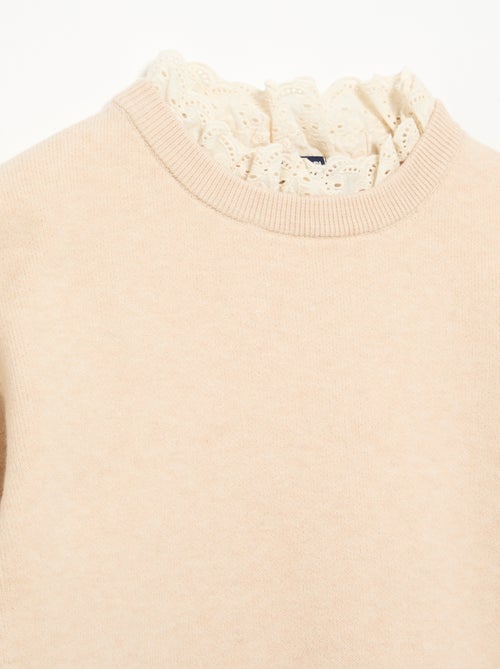 Maglione con collo rotondo effetto 2 in 1 con ricami sangallo - Kiabi