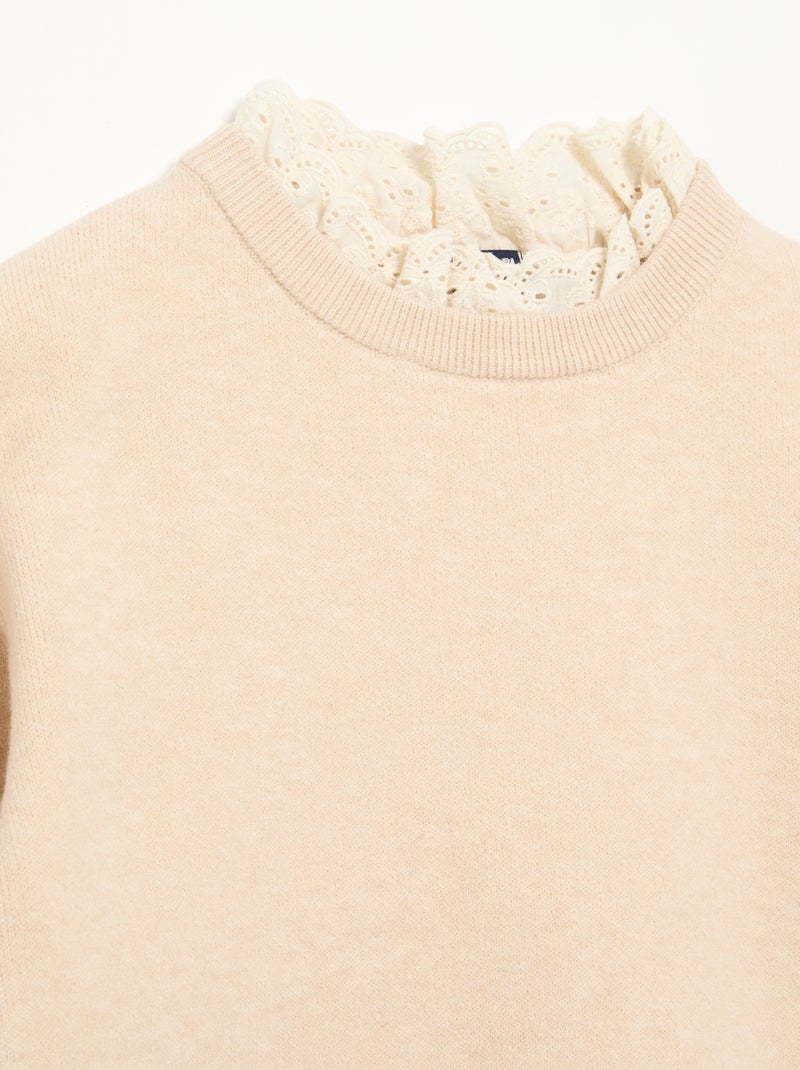 Maglione con collo rotondo effetto 2 in 1 con ricami sangallo Beige - Kiabi