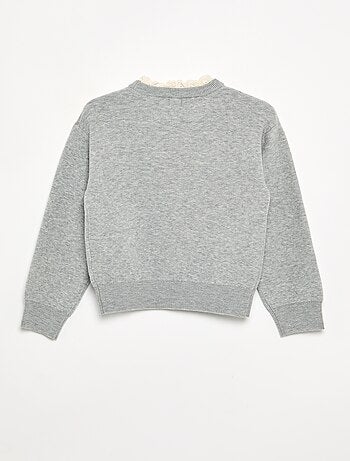 Maglione con collo rotondo effetto 2 in 1 con ricami sangallo