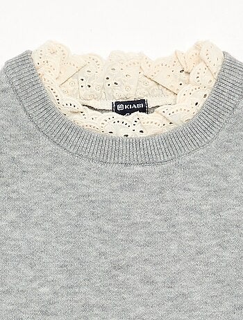 Maglione con collo rotondo effetto 2 in 1 con ricami sangallo