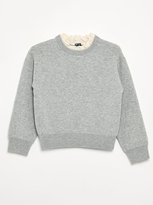Maglione con collo rotondo effetto 2 in 1 con ricami sangallo - Kiabi