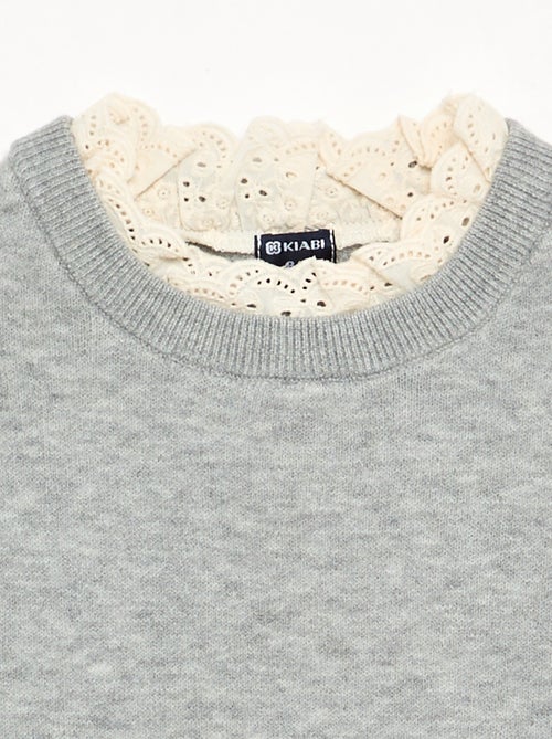 Maglione con collo rotondo effetto 2 in 1 con ricami sangallo - Kiabi