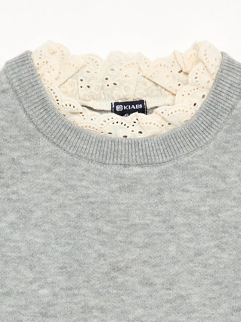 Maglione con collo rotondo effetto 2 in 1 con ricami sangallo Grigio - Kiabi