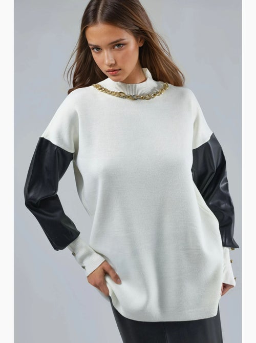Maglione con dettagli in ecopelle my fashion - Kiabi Maglione con dettagli in ecopelle my fashion - Kiabi