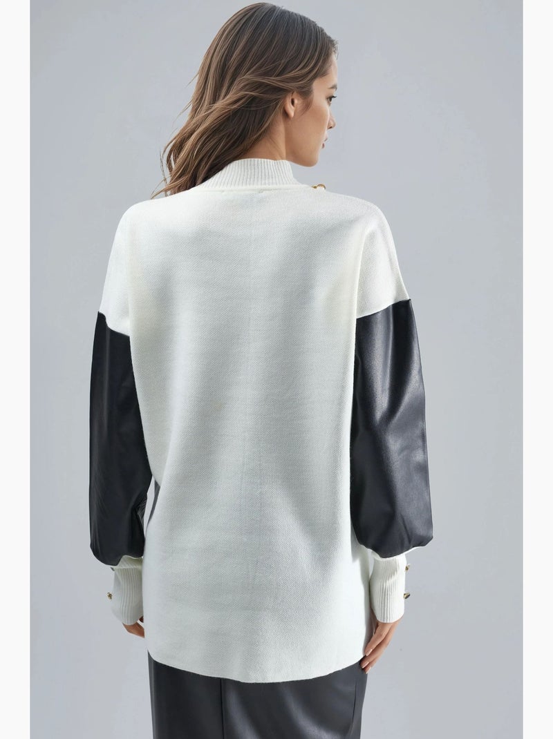 Maglione con dettagli in ecopelle my fashion Bianco sporco - Kiabi