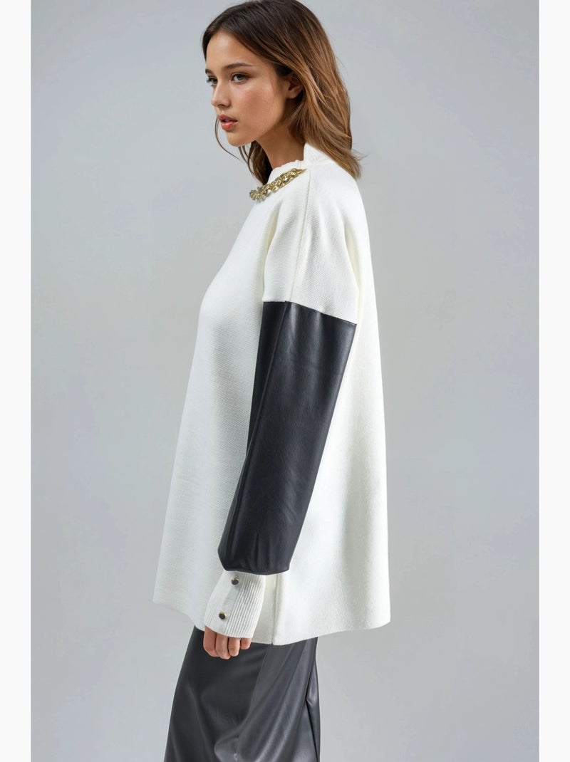 Maglione con dettagli in ecopelle my fashion Bianco sporco - Kiabi