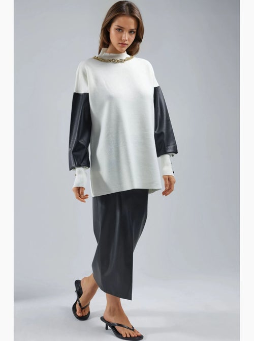 Maglione con dettagli in ecopelle my fashion - Kiabi Maglione con dettagli in ecopelle my fashion - Kiabi