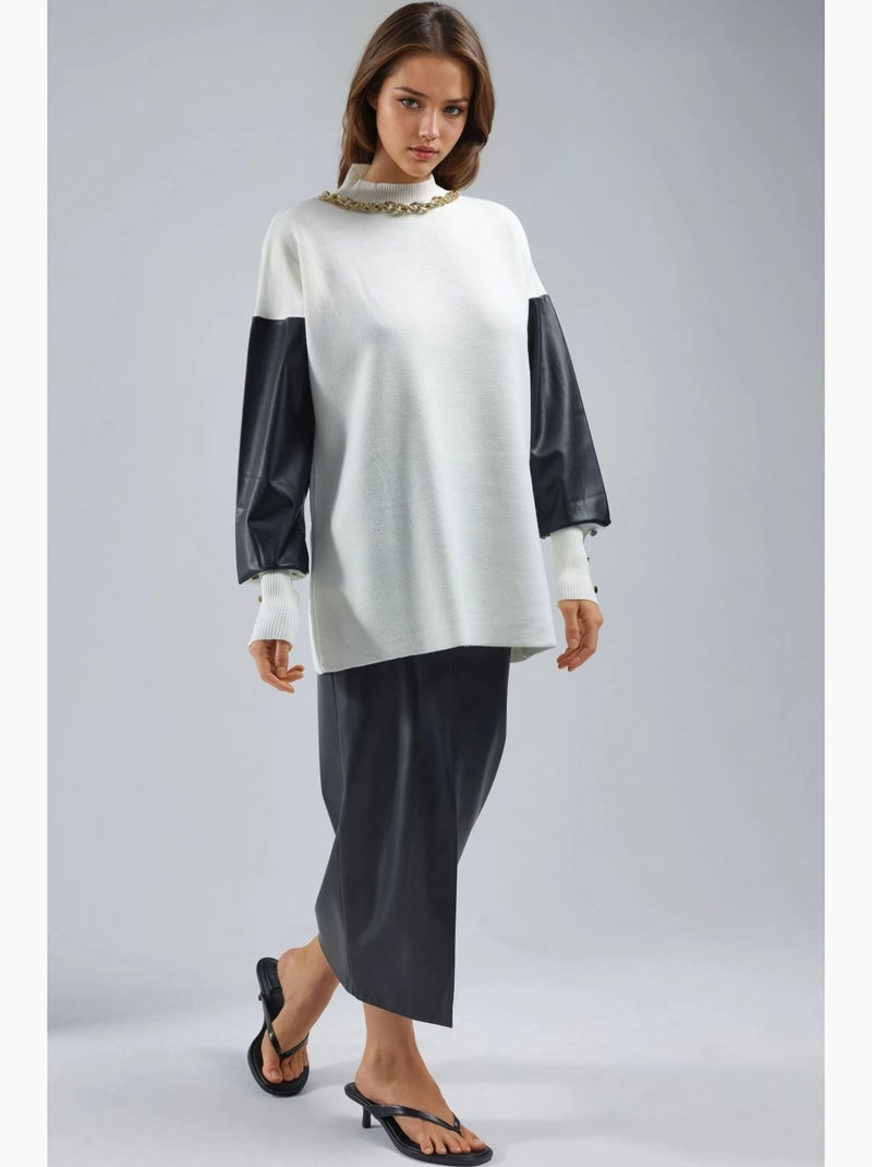 Maglione con dettagli in ecopelle my fashion Bianco sporco - Kiabi