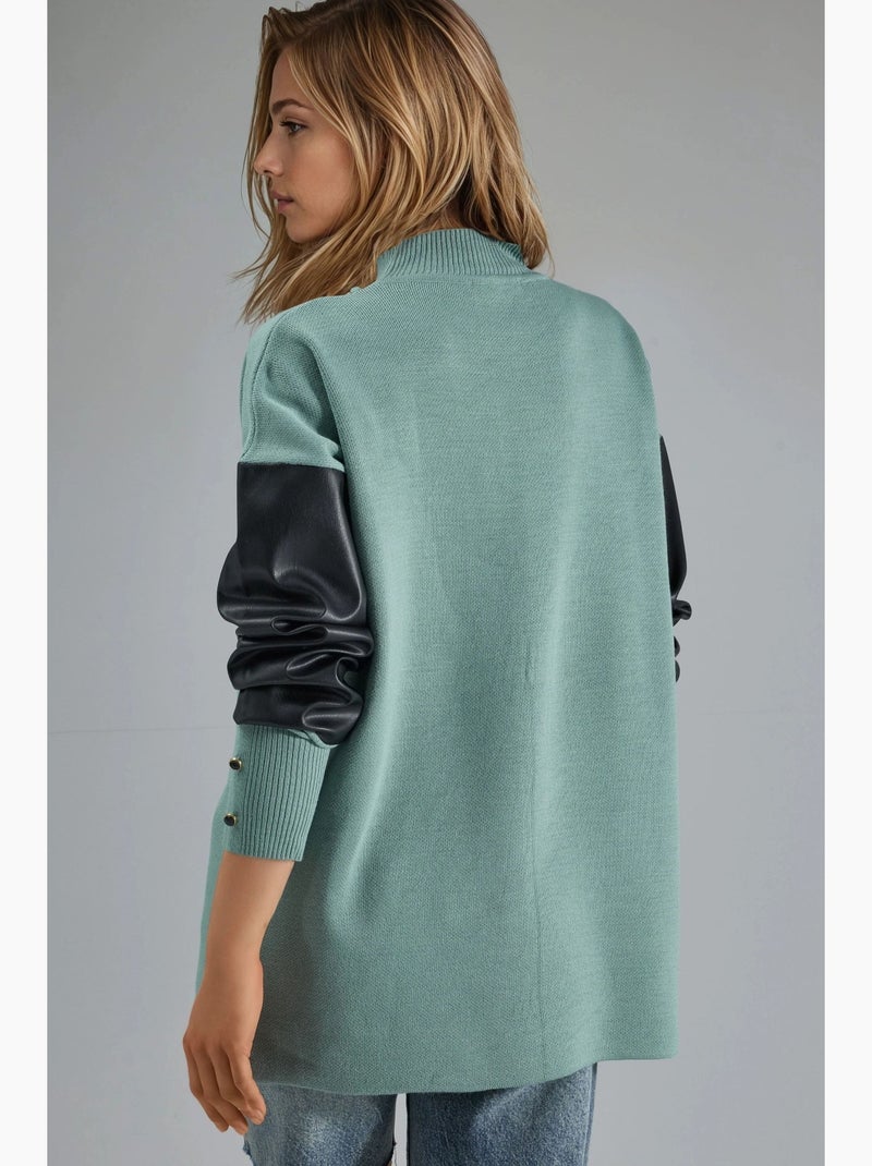 Maglione con dettagli in ecopelle my fashion Verde pastello - Kiabi