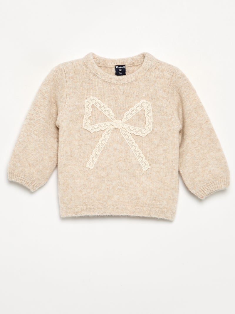 Maglione con fiocco grande in pizzo Beige - Kiabi