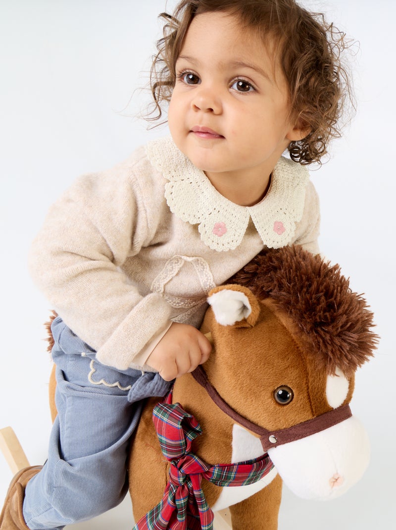 Maglione con fiocco grande in pizzo Beige - Kiabi