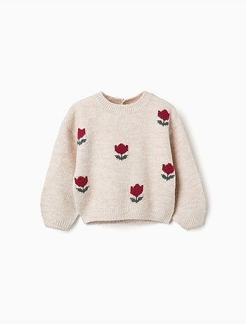 Maglione con fiori intarsia