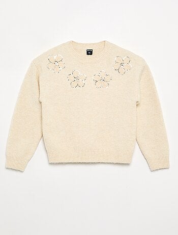Maglione con fiori ricamati e paillettes