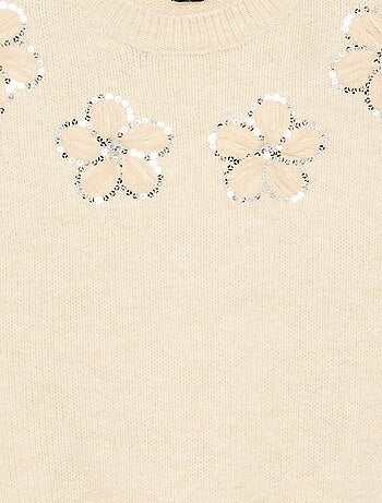 Maglione con fiori ricamati e paillettes