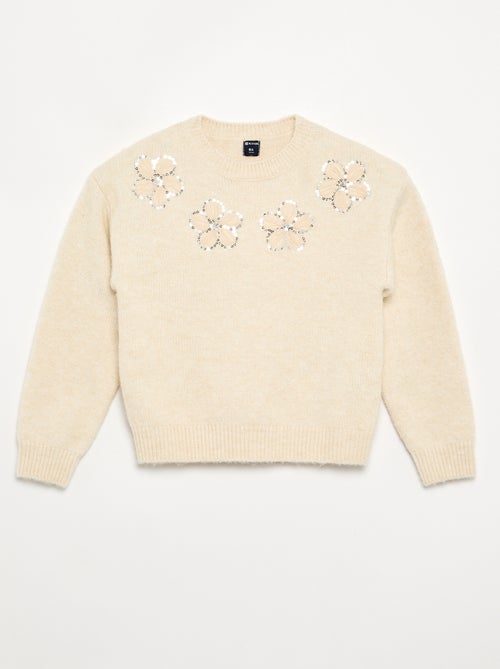 Maglione con fiori ricamati e paillettes - Kiabi