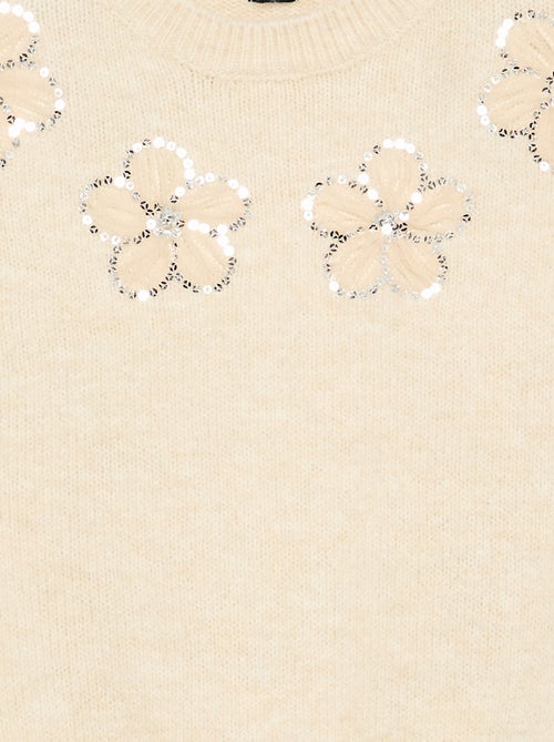 Maglione con fiori ricamati e paillettes - Kiabi
