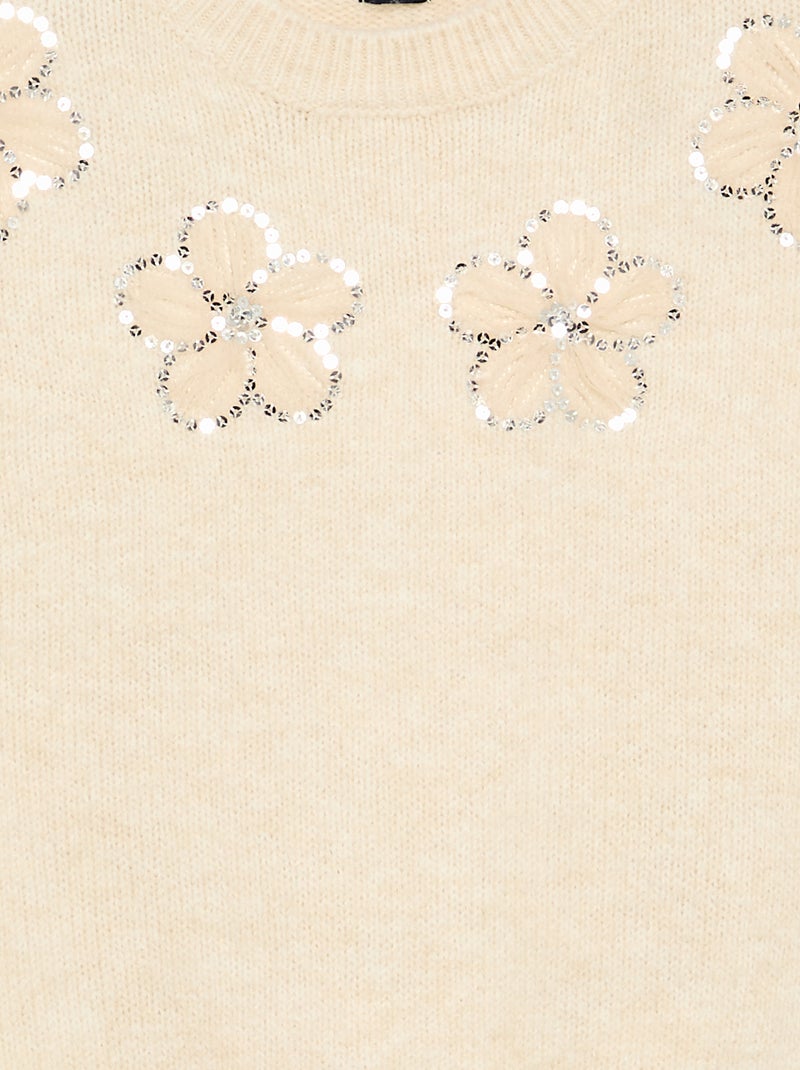 Maglione con fiori ricamati e paillettes Beige - Kiabi