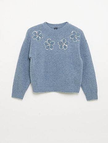 Maglione con fiori ricamati e paillettes