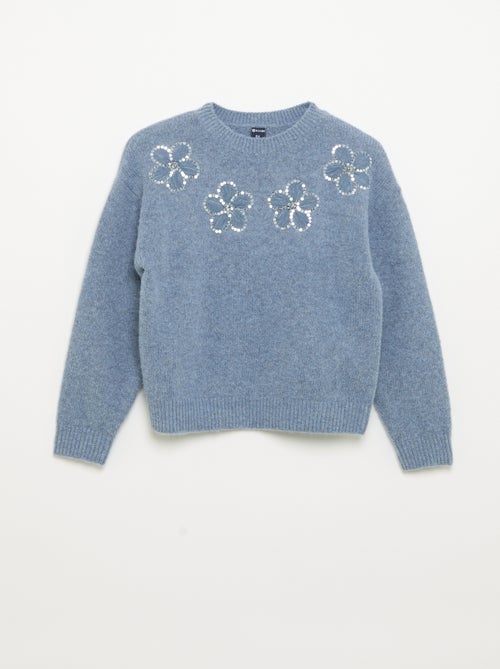 Maglione con fiori ricamati e paillettes - Kiabi