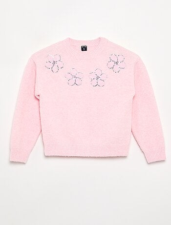 Maglione con fiori ricamati e paillettes
